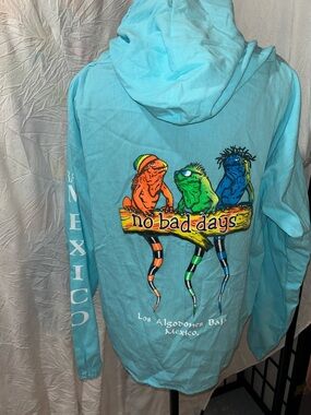 No Bad Days Turquoise Hoodie with Colorful Lizard Graphic size m.
